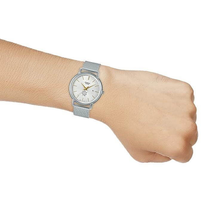Casio – Simple, mais unique, Bracelet en mailles milanaise – Avec dateur jour/mois – Étanche – MTP-B125M-7AV