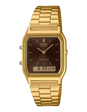 Casio – Vintage au style classique dorée et fond marron – Double montres avec bracelet en acier inoxydable – AQ-230GA-5AMQY