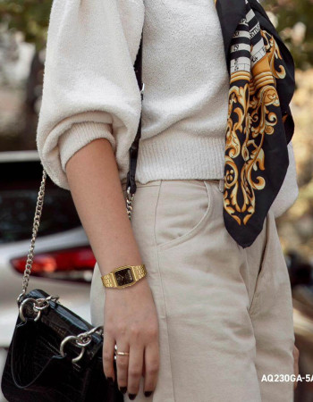 Casio – Vintage au style classique dorée et fond marron – Double montres avec bracelet en acier inoxydable – AQ-230GA-5AMQY