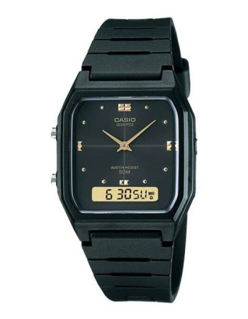 Casio – Double montres en cadran noir – Étanche jusqu’à 50 m – Bracelet en résine noir – AW-48HE-1AV