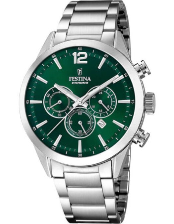 Festina – Fond vert avec dateur et chronographe pour hommes – Étanche – F20343/B