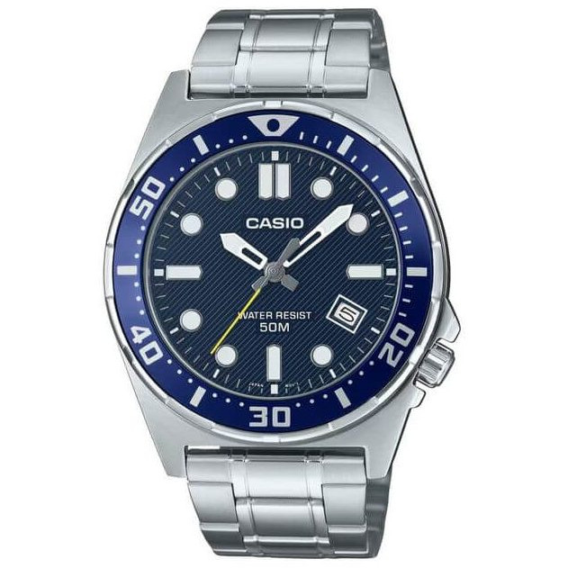 Casio – Montre classique au fond noir et index chiffres arabes blancs pour hommes – Bracelet en acier inoxydable argenté – MTP-V001D-1B