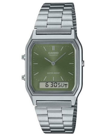 Casio – Vintage Collection double montres – Fond vert & bracelet en acier inoxydable – AQ-230A-3AMQY