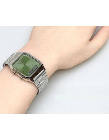 Casio – Vintage Collection double montres – Fond vert & bracelet en acier inoxydable – AQ-230A-3AMQY