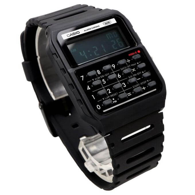 Casio – Bracelet en résine Bio de couleur Noir – Style rétro Vintage avec mini-calculatrice révolutionnaire – CA-53WB-1B