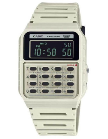 Casio – En blanc et style rétro Vintage avec mini-calculatrice révolutionnaire – Bracelet en résine Bio – CA-53WB-8B