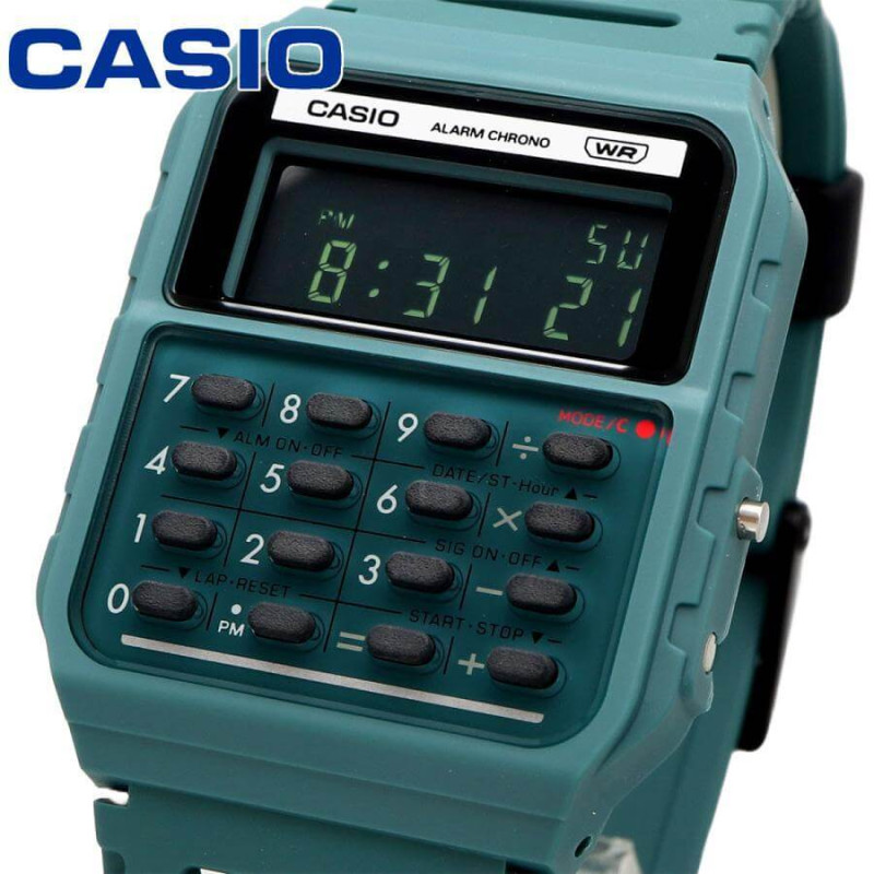 Casio – Style rétro Vintage avec mini-calculatrice révolutionnaire – Bracelet en résine Bio de couleur turquoise foncé – CA-53WB-3B