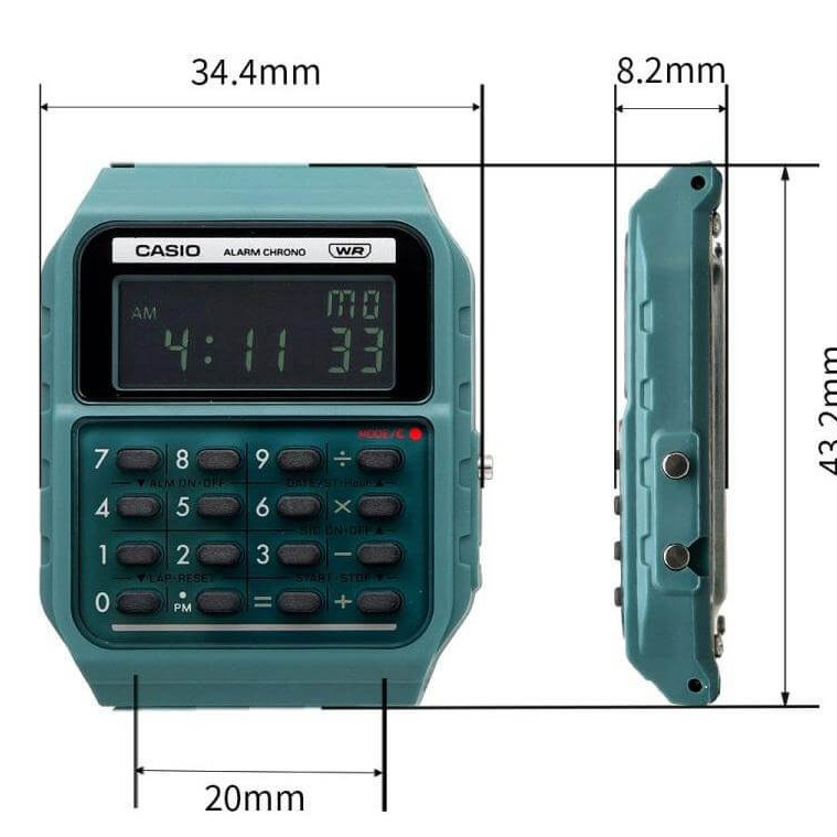 Casio – Style rétro Vintage avec mini-calculatrice révolutionnaire – Bracelet en résine Bio de couleur turquoise foncé – CA-53WB-3B
