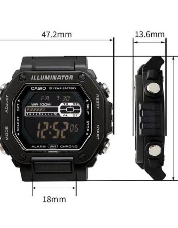 Casio – Montre sport noir avec lunette métallique et étanche 100 m – Bracelet en résine noir – MWD-110HB-1BV