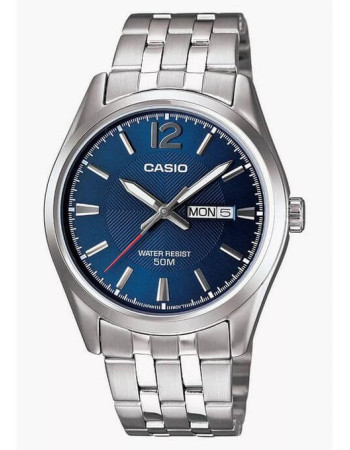 Casio – Au fond bleu texturé avec dateur sur 3h et tout en acier inoxydable pour hommes – MTP-1335D-2AVDF