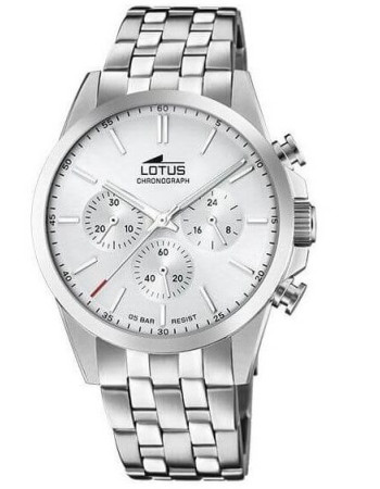 Lotus – Argentée en acier inoxydable – Chronographe pour hommes – Étanche 50 m – 18989/1
