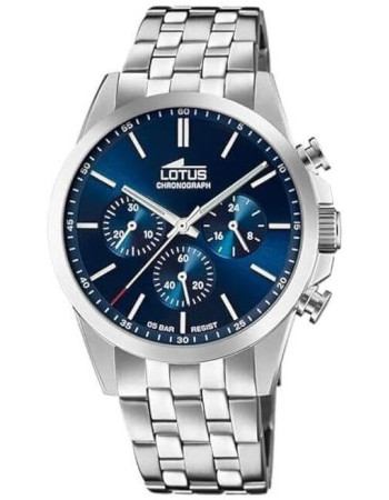 Lotus – Montre chronographe au fond bleu et étanche 50 m – Tout en acier inoxydable – 18989/2