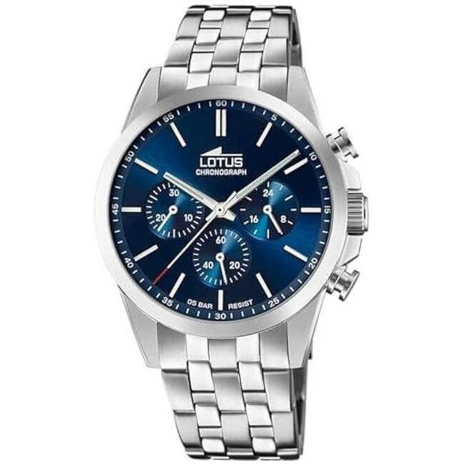 Lotus – Montre chronographe au fond bleu et étanche 50 m – Tout en acier inoxydable – 18989/2