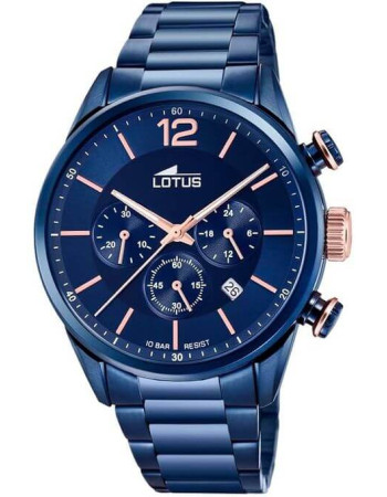 Lotus – Chronographe en acier inoxydable bleu pour hommes – Étanche 100 m avec dateur – 18680/2