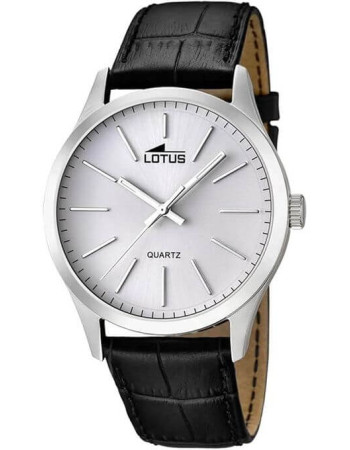 Lotus – Montre classique cadran argenté en bracelet cuir noir pour hommes – Diamètre 42 mm – 15961/1