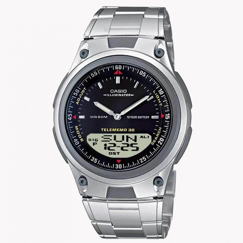 Casio – Double montre en bracelet acier inoxydable pour hommes – Autonomie pile 10 ans – AW-80D-1AV