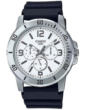 Casio – Montre en bracelet résine noir – Argentée cadran blanc – Étanche – MTP-VD300-7B Casio – Montre en bracelet résine noir – Argentée cadran blanc – Étanche – MTP-VD300-7B