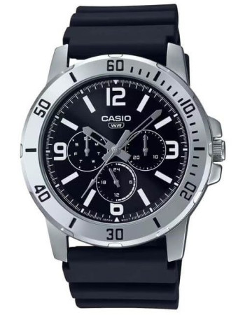 Casio – Montre en bracelet résine noir – Étanche – Argentée cadran noir – MTP-VD300-1B Casio – Montre en bracelet résine noir – Étanche – Argentée cadran noir – MTP-VD300-1B
