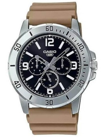 Casio – Montre en bracelet résine beige – Étanche – Argentée cadran noir – MTP-VD300-5B Casio – Montre en bracelet résine beige – Étanche – Argentée cadran noir – MTP-VD300-5B