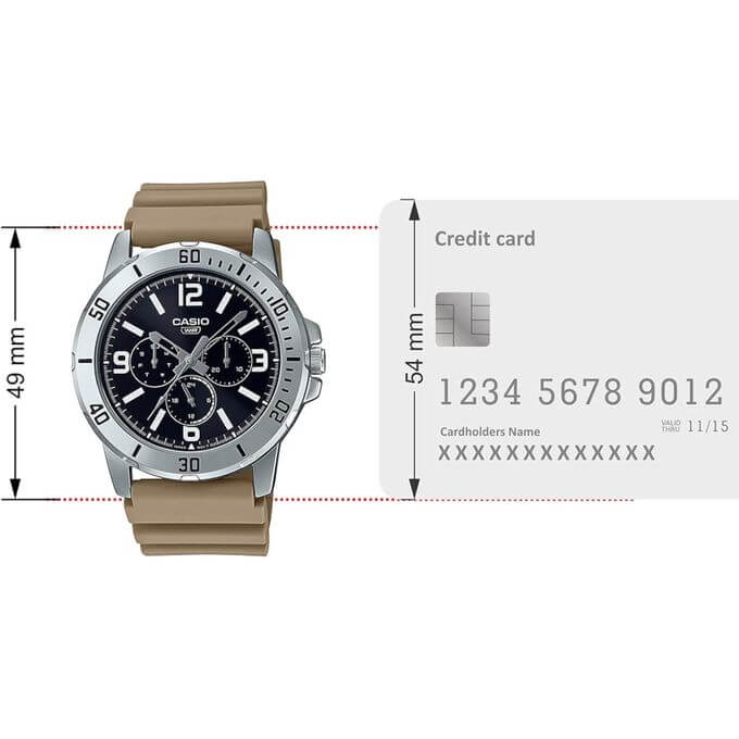 Casio – Montre en bracelet résine beige – Étanche – Argentée cadran noir – MTP-VD300-5B