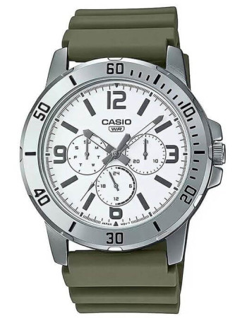 Casio – Montre en bracelet résine vert – Étanche – Argentée cadran blanc – MTP-VD300-3B Casio – Montre en bracelet résine vert – Étanche – Argentée cadran blanc – MTP-VD300-3B