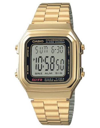 Casio – Digitale Dorée – Autonomie 10 ans sur pile – Bracelet en acier inoxydable doré – A178WGA-1A