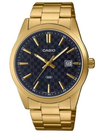 Casio – Montre dorée, cadran noir et index dorés pour hommes – Afficheur de date – Tout en acier inoxydable – MTP-VD03G-1A Casio – Montre dorée, cadran noir et index dorés pour hommes – Afficheur de date – Tout en acier inoxydable – MTP-VD03G-1A