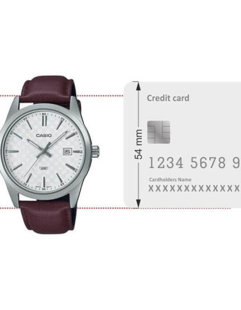Casio – Montre classique en bracelet cuir marron pour hommes – Fond blanc avec dateur – MTP-VD03L-5A Casio – Montre classique en bracelet cuir marron pour hommes – Fond blanc avec dateur – MTP-VD03L-5A
