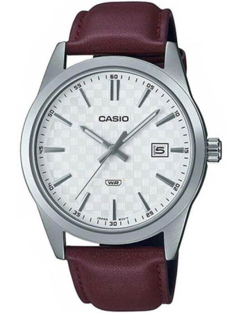 Casio – Montre classique en bracelet cuir marron pour hommes – Fond blanc avec dateur – MTP-VD03L-5A Casio – Montre classique en bracelet cuir marron pour hommes – Fond blanc avec dateur – MTP-VD03L-5A