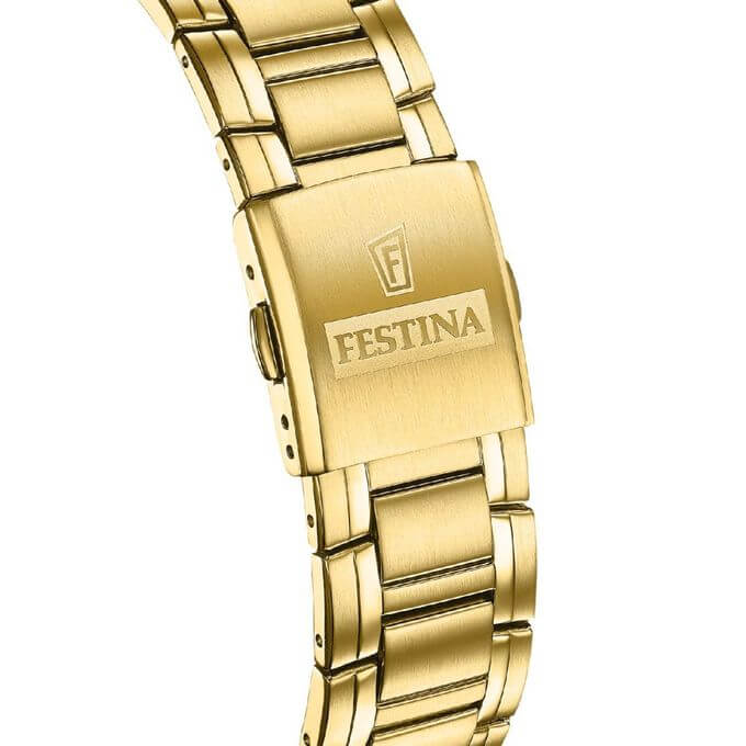 Festina – Montre dorée avec fond vert pour hommes – Étanche 100 m – Diamètre boîtier 45 mm – F20705/6