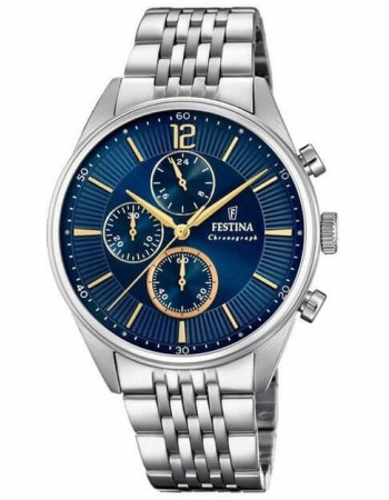 Festina – Montre fond bleu pour hommes – Chronographe – Tout en acier inoxydable – F20285/3