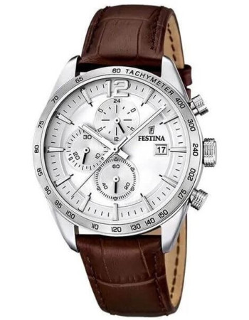 Festina – Chronographe en bracelet cuir marron pour hommes – Avec dateur – Étanche 50 m – F16760/1