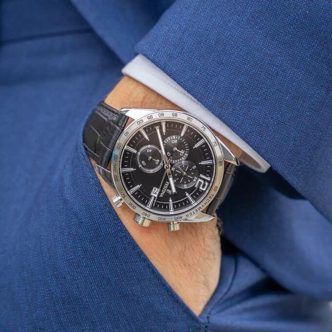 Festina – Pour hommes en bracelet cuir noir – Chronographe – Avec dateur et bracelet cuir noir – F16760/4