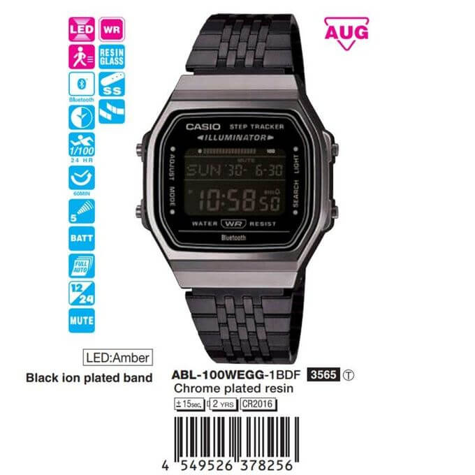 Casio – Bluetooth® pour connecter au smartphone – Vintage Collection – Noir en bracelet inoxydable – ABL-100WEGG-1B