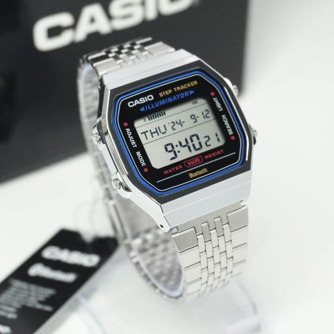Casio – Vintage collection avec couplage par Bluetooth® avec votre smartphone – Argentée & bracelet en acier inoxydable – ABL-100WE-1A