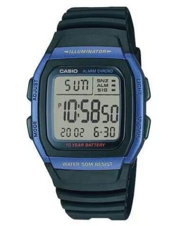 Casio – Boîtier bleu – Autonomie de la pile : 10 ans – 5 Alarmes – Digitale – W-96H-2AV