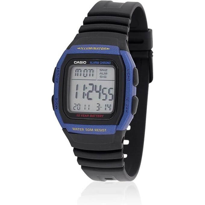Casio – Boîtier bleu – Autonomie de la pile : 10 ans – 5 Alarmes – Digitale – W-96H-2AV