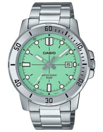 Casio – Montre fond vert-turquoise pour hommes – avec dateur – étanche 50 m – MTP-VD01D-3E1V Casio – Montre fond vert-turquoise pour hommes – avec dateur – étanche 50 m – MTP-VD01D-3E1V