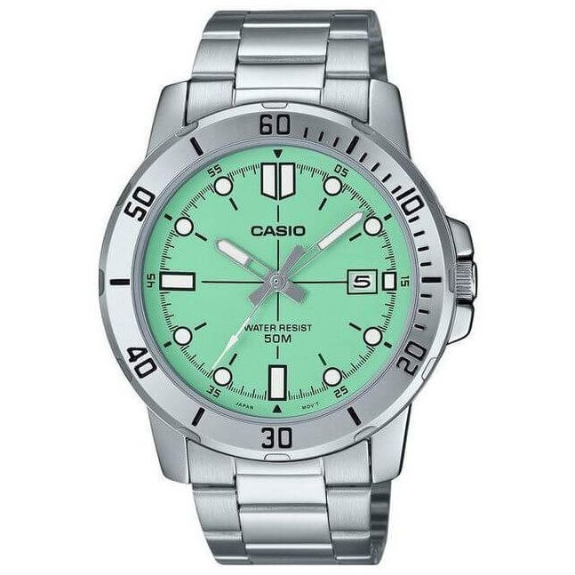 Casio – Montre fond vert-turquoise pour hommes – avec dateur – étanche 50 m – MTP-VD01D-3E1V