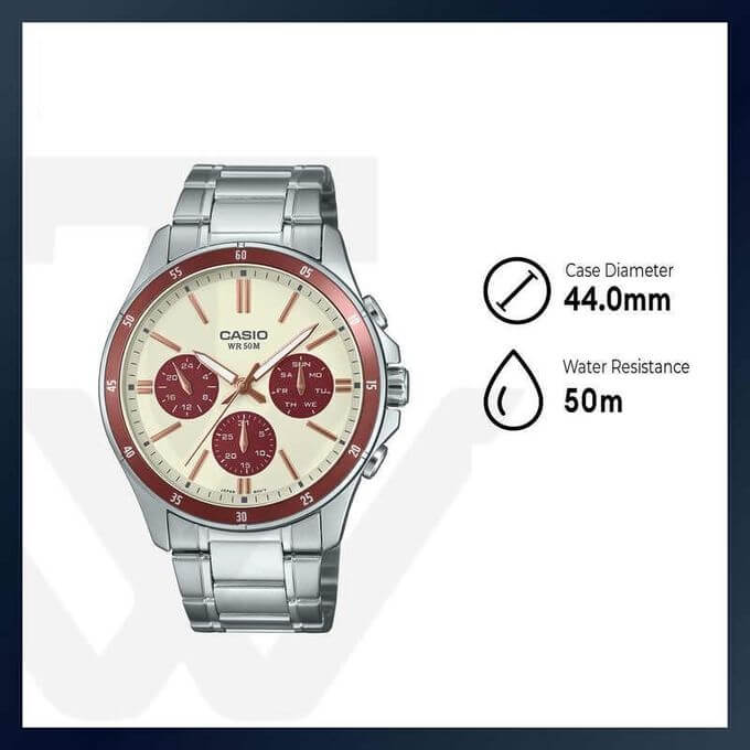 Casio – Montre fond vert-turquoise pour hommes – avec dateur – étanche 50 m – MTP-VD01D-3E1V