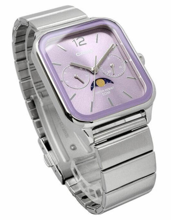Casio – Phase de lune – très belle montre fond mauve – Tout en acier inoxydable – MTP-M305D-6AV