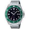 Casio – Montre pour hommes cadran noir & lunette rotative verte – Étanche 200 m – Dateur & tout en acier inoxydable – MDV-107D-3AV