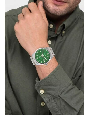 Casio – Argenté fond vert avec dateur – Bracelet en acier inoxydable – MTP-VD03D-3A1UDF