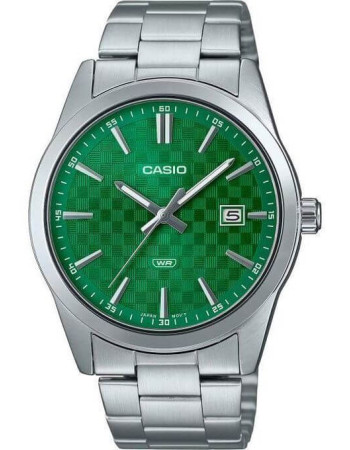 Casio – Argenté fond vert avec dateur – Bracelet en acier inoxydable – MTP-VD03D-3A1UDF