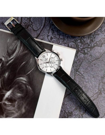 Festina – Chronographe pour hommes en fond blanc et bracelet cuir noir – Étanche 50 m – F20542/1