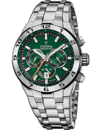Festina – CHRONO BIKE Collection, Cadran vert avec chronographe – Tout en acier inoxydable – F20670/2