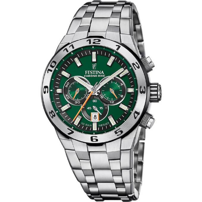 Festina – CHRONO BIKE Collection, Cadran vert avec chronographe – Tout en acier inoxydable – F20670/2