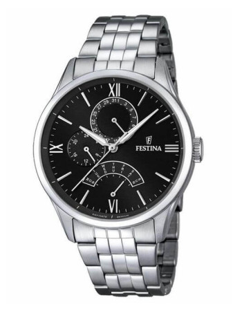 Festina – Classique & élégante, Cadran noir avec dateur en petites secondes, Tout en acier inox – F16822/4
