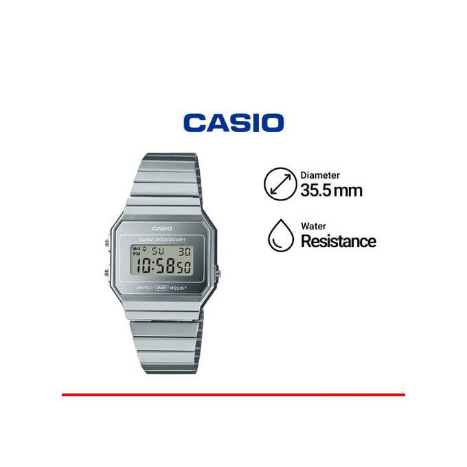 Casio – Vintage Collection – Extra plate – Cadran miroir & bracelet métallique – A700WEV-7A