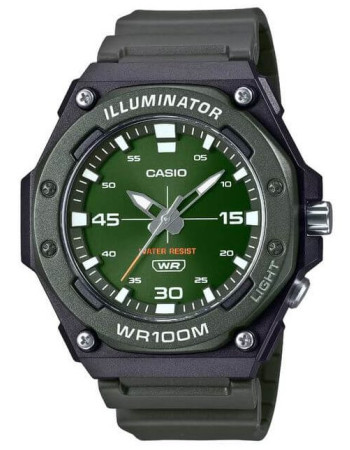 Casio – Cadran vert, Montre étanche 10 BAR avec bouton LED Light, Bracelet résine vert – MW-620H-3AV